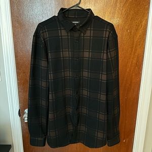 Express dress flannel button up shirt black/brown brand new size large